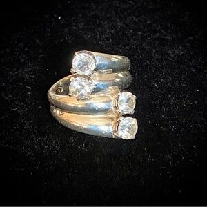 Sterling Silver (.925) Spiral Ring With Clear Crystals